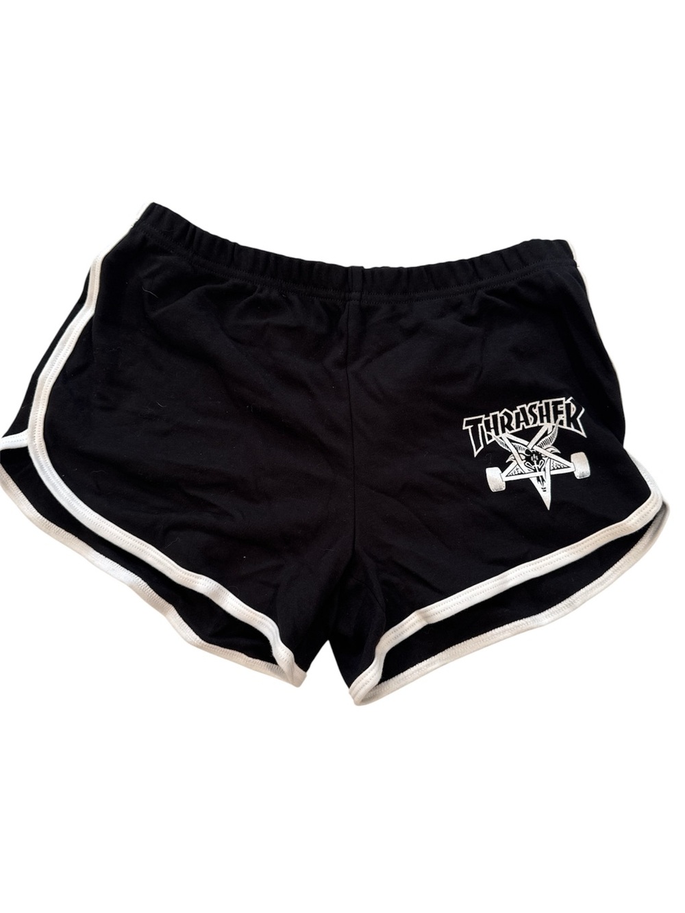 Thrasher Skateboard Black Women's Athletic Shorts with White Trim
